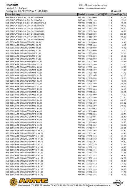 PHANTOM Prijslijst 6.0 Tappen Geldig van 01-02-2012 tot ... - A.M.T.C.