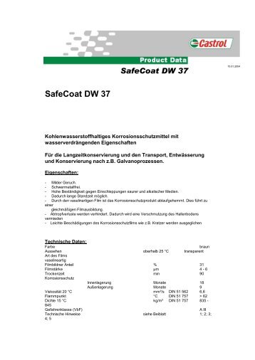 CASTROL SafeCoat DW 37 2004-01 (PDF) - Korb Schmierstoffe