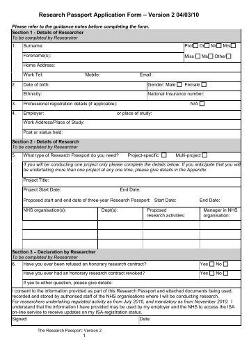 Research Passport Form