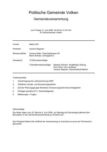 Protokoll vom 09.06.2006 - Gemeinde Volken
