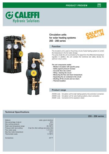 Circulation units for solar heating systems 255 - 256 series - Caleffi