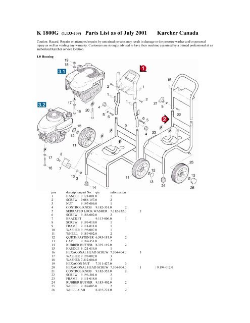 1.133-209) Parts List as of July 2001 Karcher ... - OrderTree.com