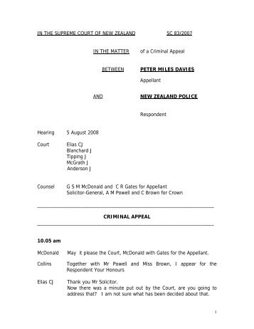 Peter Miles Davies v New Zealand Police - Courts of New Zealand