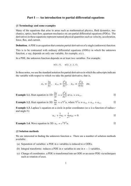 Part I A A A An Introduction To Partial Differential Equations