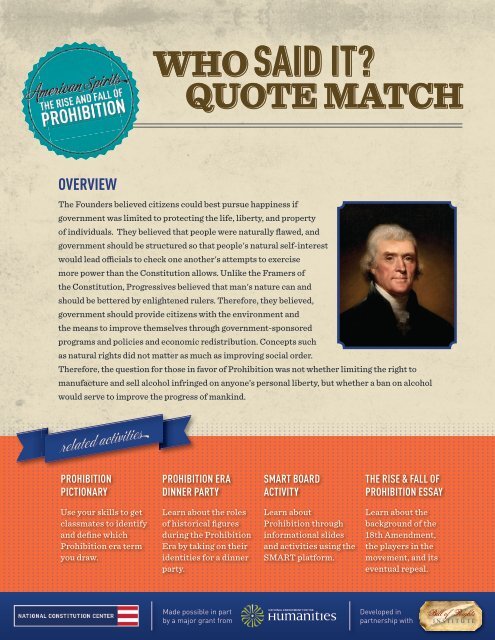 Quote Match - American Spirits: The Rise and Fall of Prohibition ...