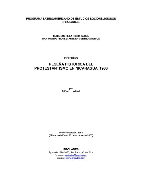 HISTORIA DEL PROTESTANTISMO EN NICARAGUA - Prolades.com