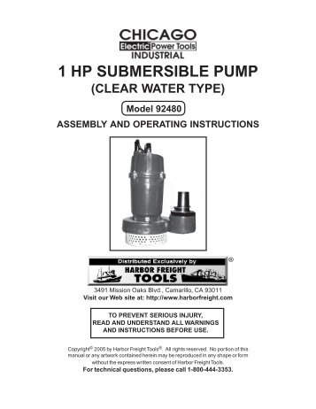 1 hp submersible pump - Harbor Freight Tools