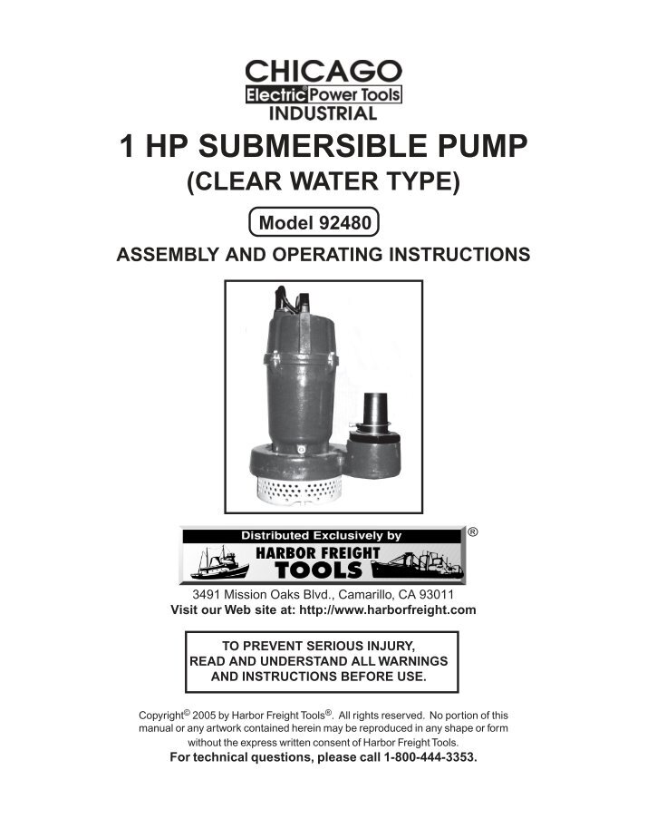1/2 HP Cast Iron Sewage Pump Harbor Freight Tools