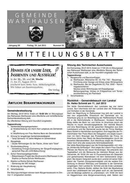 hinweis fÃƒÂ¼r unsere leser, inserenten und austrÃƒÂ¤ger! - Warthausen