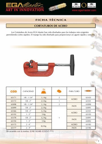 CORTATUBOS DE ACERO FICHA TÃCNICA - Ega Master