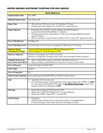 Revised* UA E-Ticket Quick Reference