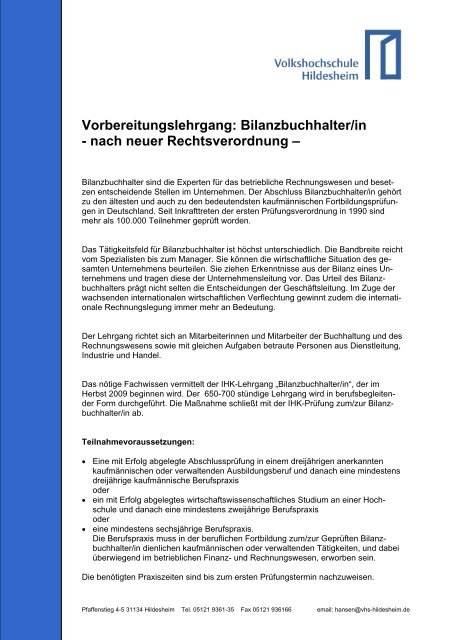 Vorbereitungslehrgang Bilanzbuchhalter In Volkshochschule