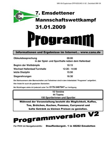Programm zum Mannschaftswettkampf 2009 - Canu Club Emsdetten