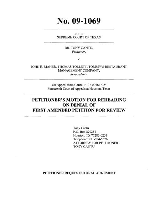 Motion For Rehearing Filed Supreme Court Of Texas