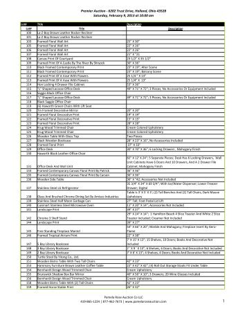 Inventory List - Pamela Rose Auction Company, LLC