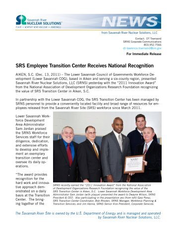 SRS Employee Transition Center Receives National Recognition