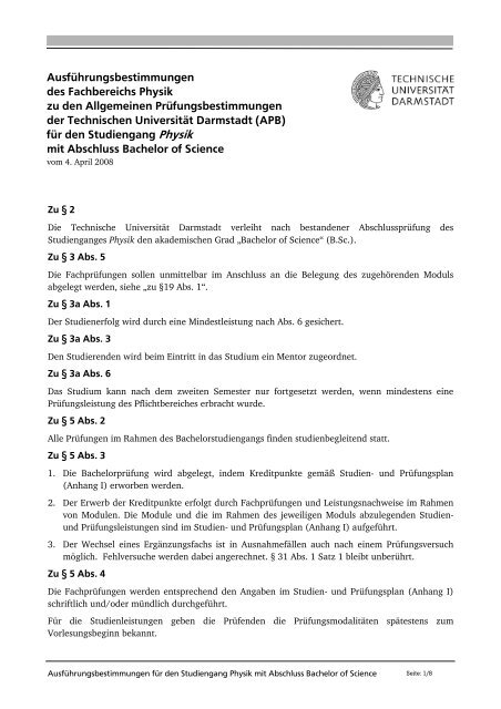 ab WS 2008 - Fachbereich Physik - Technische UniversitÃ¤t Darmstadt