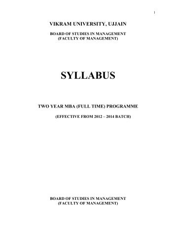 syllabus two year mba (full time) programme - Vikram University