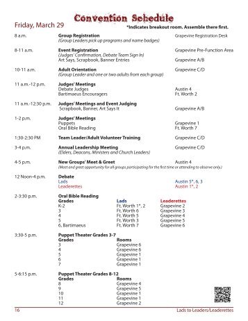 Convention Schedule - Lads to Leaders