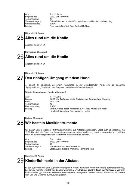 Jugendferienprogramm 2010 der Stadt Wemding