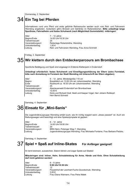 Jugendferienprogramm 2010 der Stadt Wemding