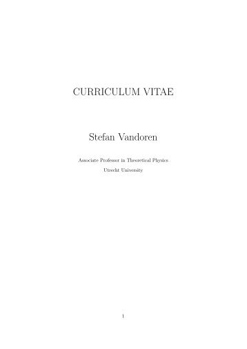 CURRICULUM VITAE Stefan Vandoren - Universiteit Utrecht