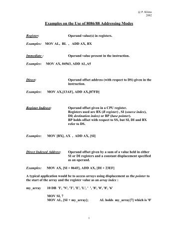 Examples on Use of 8086/88 Addressing Modes