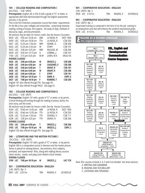 Fall 2007 Schedule - Los Angeles Mission College