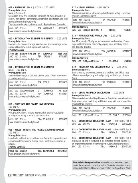 Fall 2007 Schedule - Los Angeles Mission College