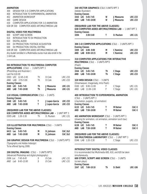 Fall 2007 Schedule - Los Angeles Mission College