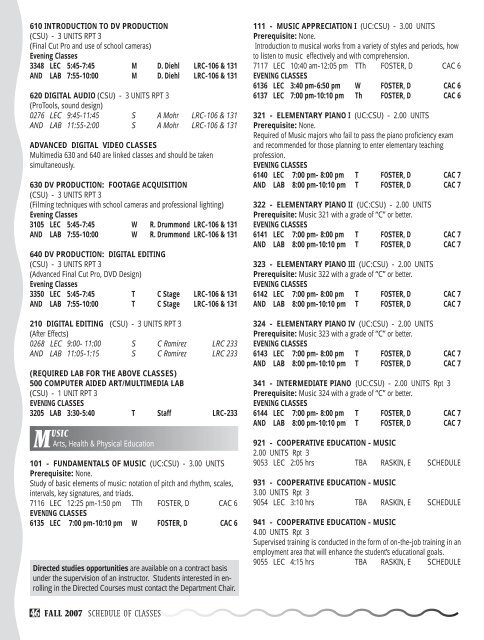 Fall 2007 Schedule - Los Angeles Mission College