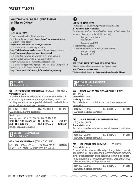 Fall 2007 Schedule - Los Angeles Mission College