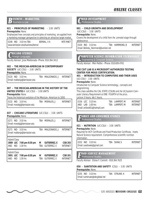 Fall 2007 Schedule - Los Angeles Mission College