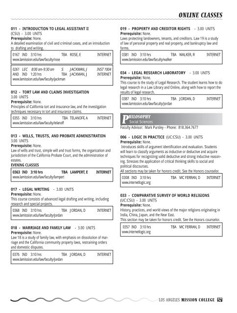 Fall 2007 Schedule - Los Angeles Mission College