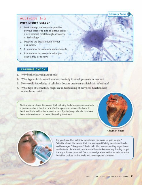 Topic 1.1 Why are cells important? (3720.0K) - McGraw-Hill Ryerson