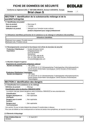 FICHE DE DONNÃES DE SÃCURITÃ Brial clean S