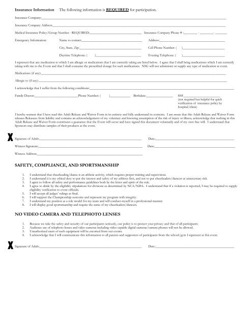 participant release and waiver form - National Cheerleaders ...