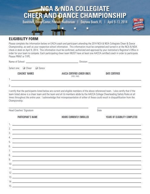 participant release and waiver form - National Cheerleaders ...