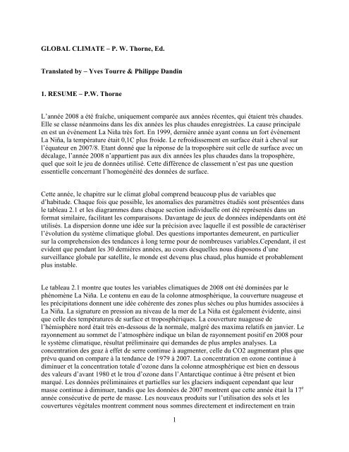 1 GLOBAL CLIMATE Ã¢Â€Â“ PW Thorne, Ed. Translated by Ã¢Â€Â“ Yves Tourre ...
