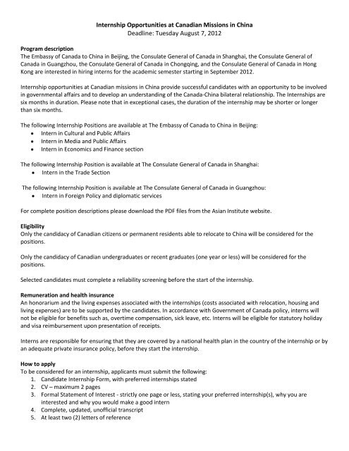 Call for Applications - University of Toronto