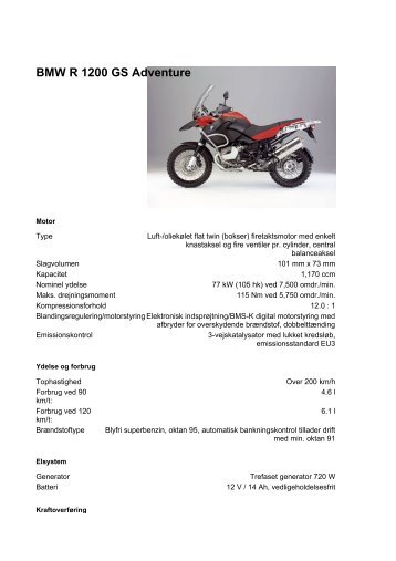 Tekniske specifikationer (.pdf) - BMW MC Klub Danmark