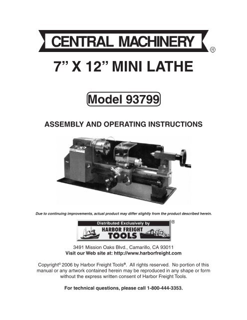 7â€ X 12â€ mini lathe - Harbor Freight Tools