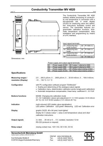 Conductivity Transmitter MV 4020 - Sensortechnik Meinsberg