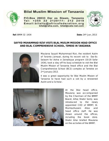 sayyid muhammad rizvi visits bilal muslim mission head office and ...