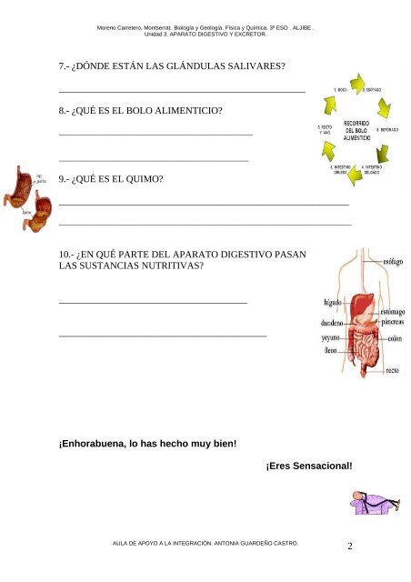 EXAMEN Unidad 3. APARATO DIGESTIVO Y EXCRETOR. - Aula PT