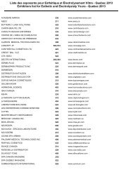 Liste des exposants pour EsthÃ©tique et Ãlectrolysement VÃ´tre ...