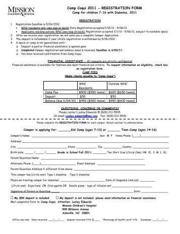 camp coqui 2001 preliminary registration form (pdf ... - Mission Health