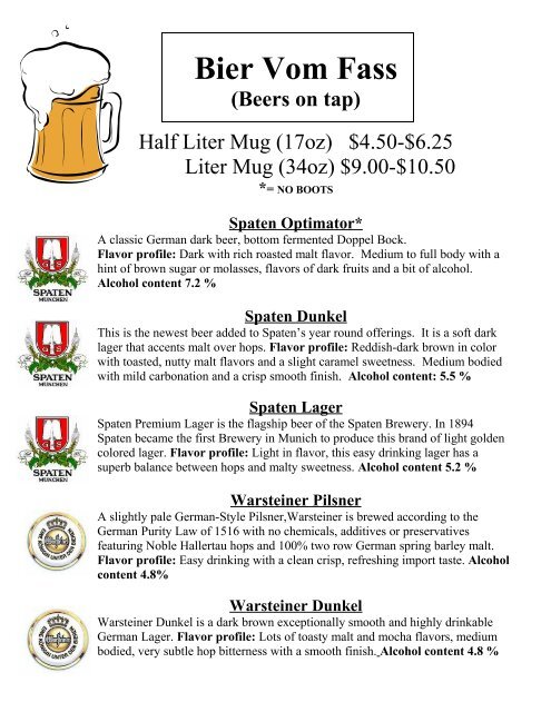 Bier Vom Fass (Beers on tap) - Beer Corner USA