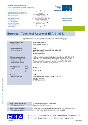 ETA-01/0013 - MKT Metall-Kunststoff-Technik GmbH & Co. KG