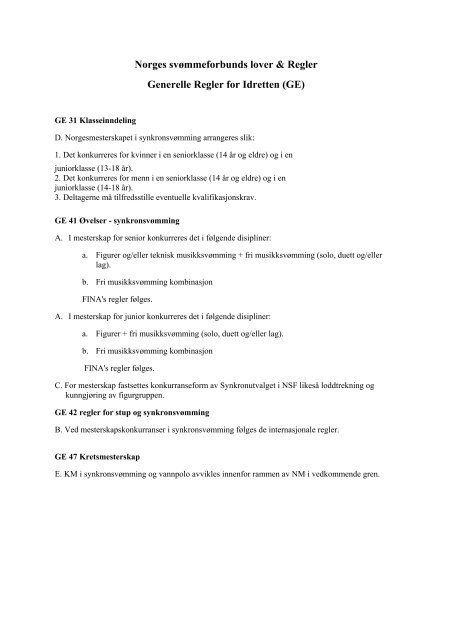 Retningslinjer synkronsvÃ¸mming - Norges SvÃ¸mmeforbund